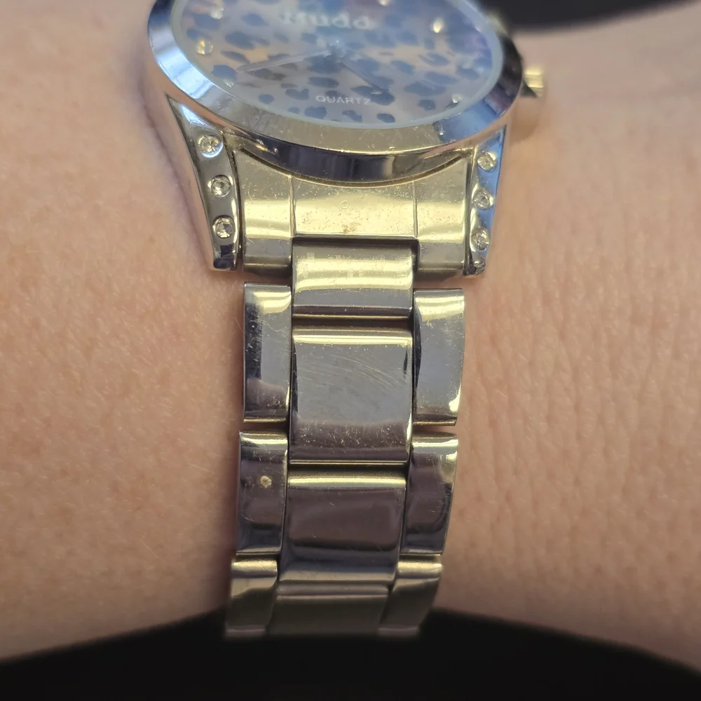 MUDD Y2K Leopard Print Face Silver-Tone Watch